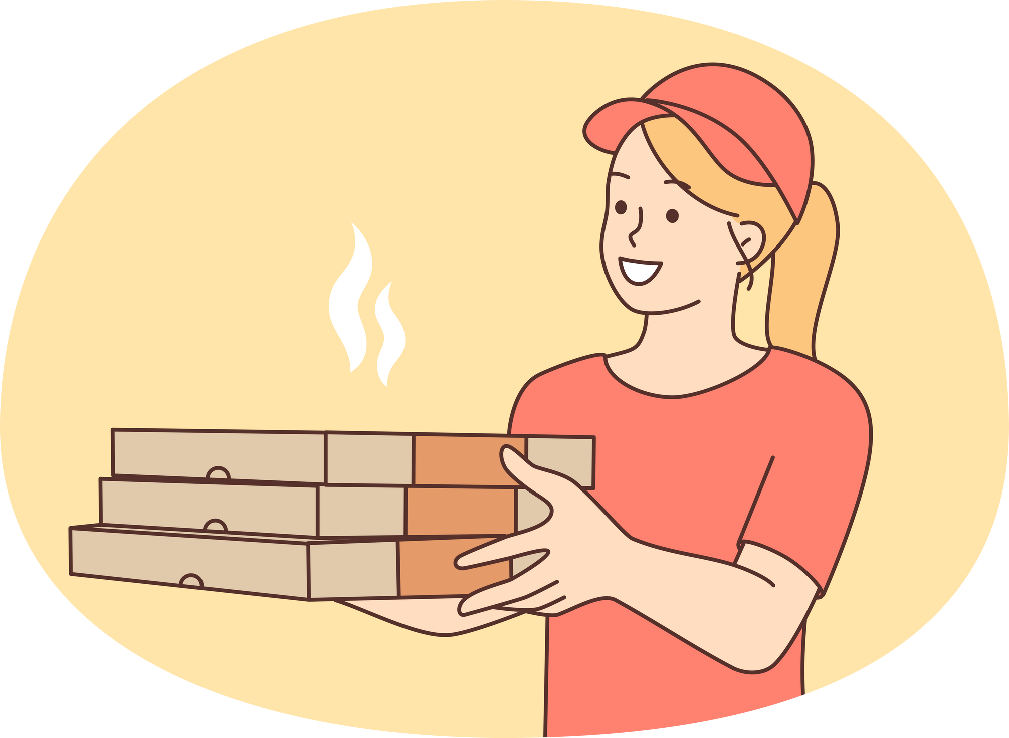 Female courier with pizza boxes